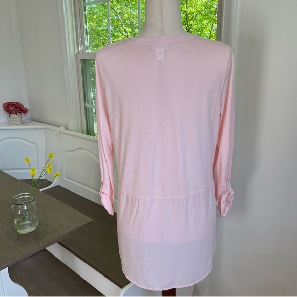 J. Jill Light Pink Feminine Buttoned Front Lightweight Adjustable Sleeve Tunic - Picture 5 of 13